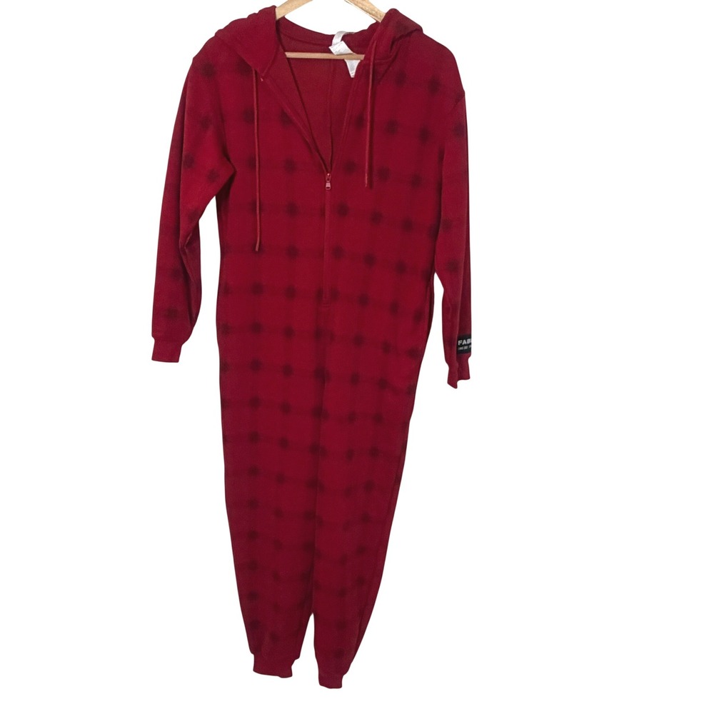 Fabletics Jumpsuit Womens XS Red Tie Dye Excellent Luxe 360 Hooded One Piece